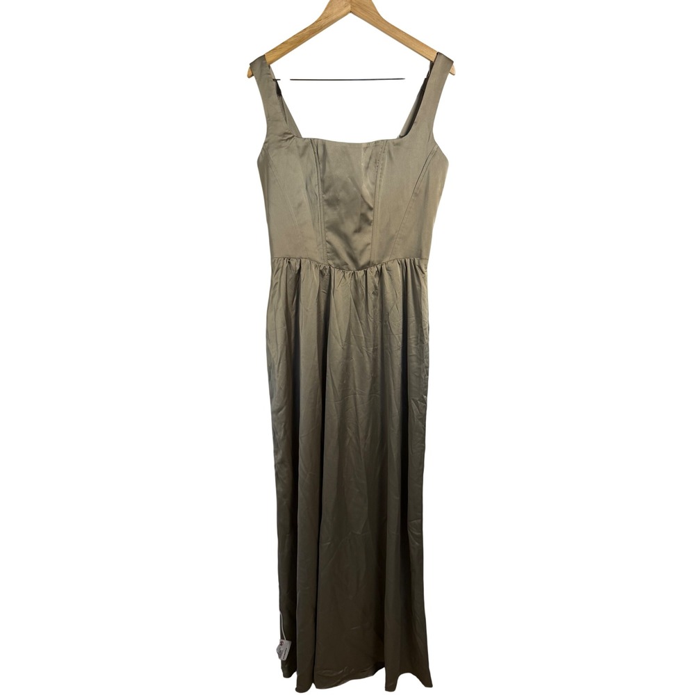 Show Me Your Mumu Maxi Bridesmaid Dress XXL Sage Satin Corset Smocked Drop Waist